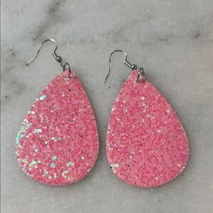 Pink Glitter Teardrop Earrings